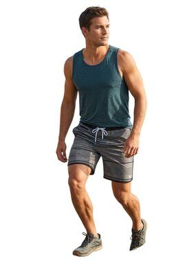 Vuori Banks Athletic Shorts 7.5"Inseam Gray Black Striped Stretch Comfort Size M